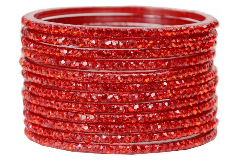 JD'Z COLLECTION Indian Bangles Jewelry For Women Bollywood Bangles Set Bridal Ethnic Wedding Partywear Costume Match CZ Stone Glass Bangle Red Size-2.8 (Red, 2.80, Inches) - Image 1
